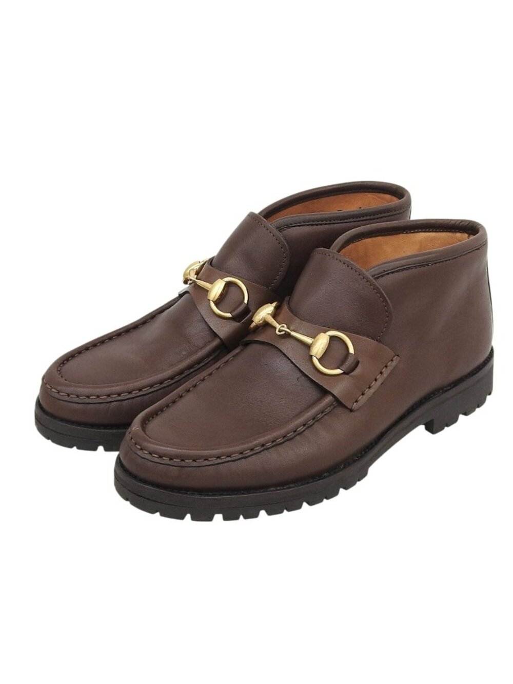 Gucci Review Vintage Horsebit Chip Leather Chukka Boots Brown Gold 6.5